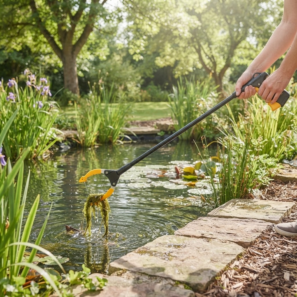 Hozelock Easy Extra Reach Pond Grabber Black and Yellow 1754 | Supplied With Complete Fittings | Pond Litter Picker | Pond Cleaning Accessories | Pond Weed Removal Tool