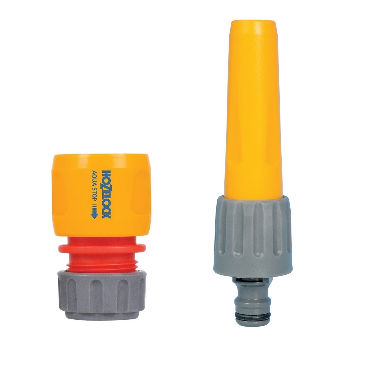 Hozelock Hose Nozzle With Waterstop Connector Yellow and Grey 2292 | Hose Pipe Spray Gun | Waterstop Hose Connector Kit | Supplied with Complete Fittings