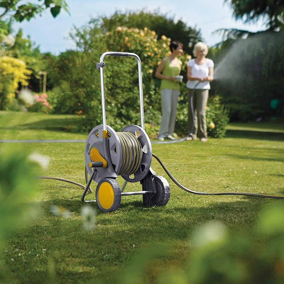 Hozelock Hose Cart Grey | 90Mtr Total Capacity | Wheeled Garden Hose Trolley | Hose Pipe Storage Cart | Supplied with Complete Fittings