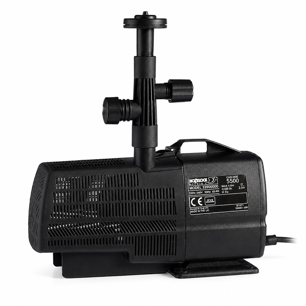 Hozelock Cyprio Cascade 7000 Feature Pump Black | Submersible Water Feature Pump | Garden Pond Circulation Pump | Fountain and Waterfall Pump | Supplied with Complete Fittings