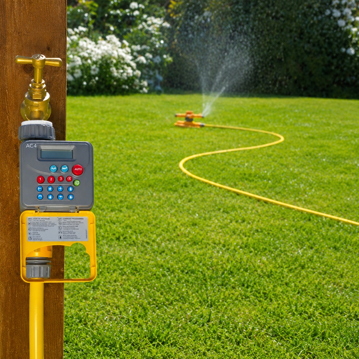 Hozelock Aqua Control Electronic Water Computer Yellow and Grey | Automatic Garden Water Timer | Garden Irrigation Control System | Supplied with Complete Fittings
