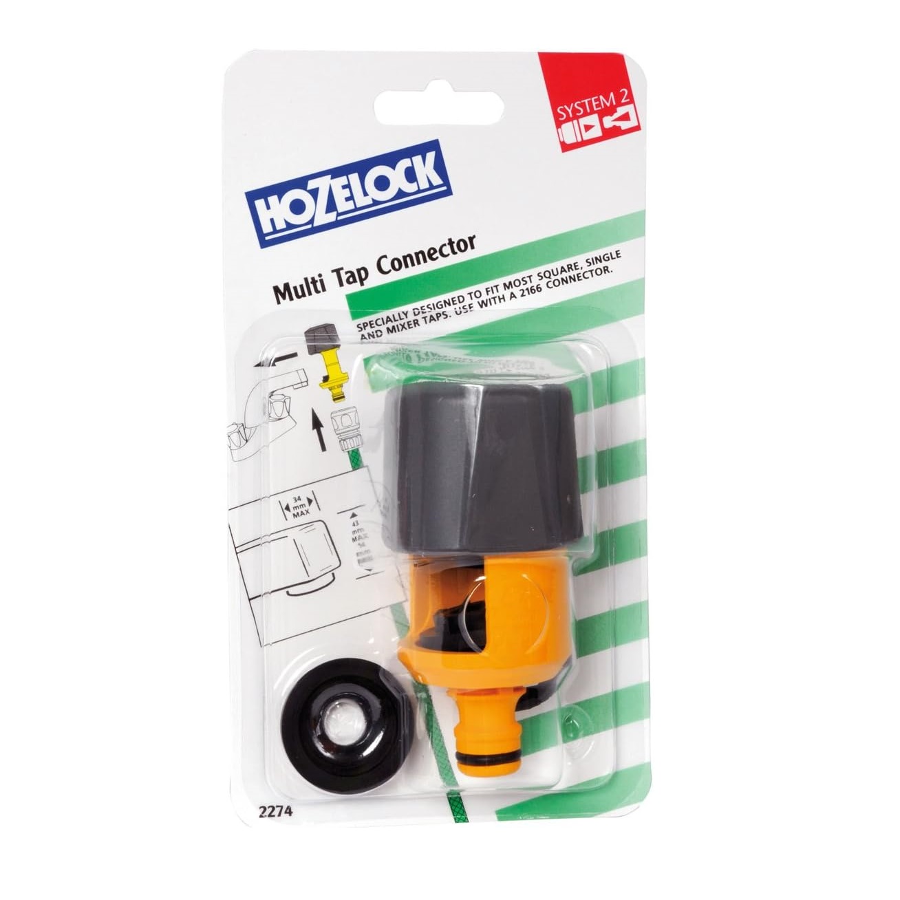 Hozelock Multi Tap Connector Yellow and Grey 2274 | Multi Fit Tap Adapter | Hose Pipe Tap Fitting | Supplied with Complete Fittings
