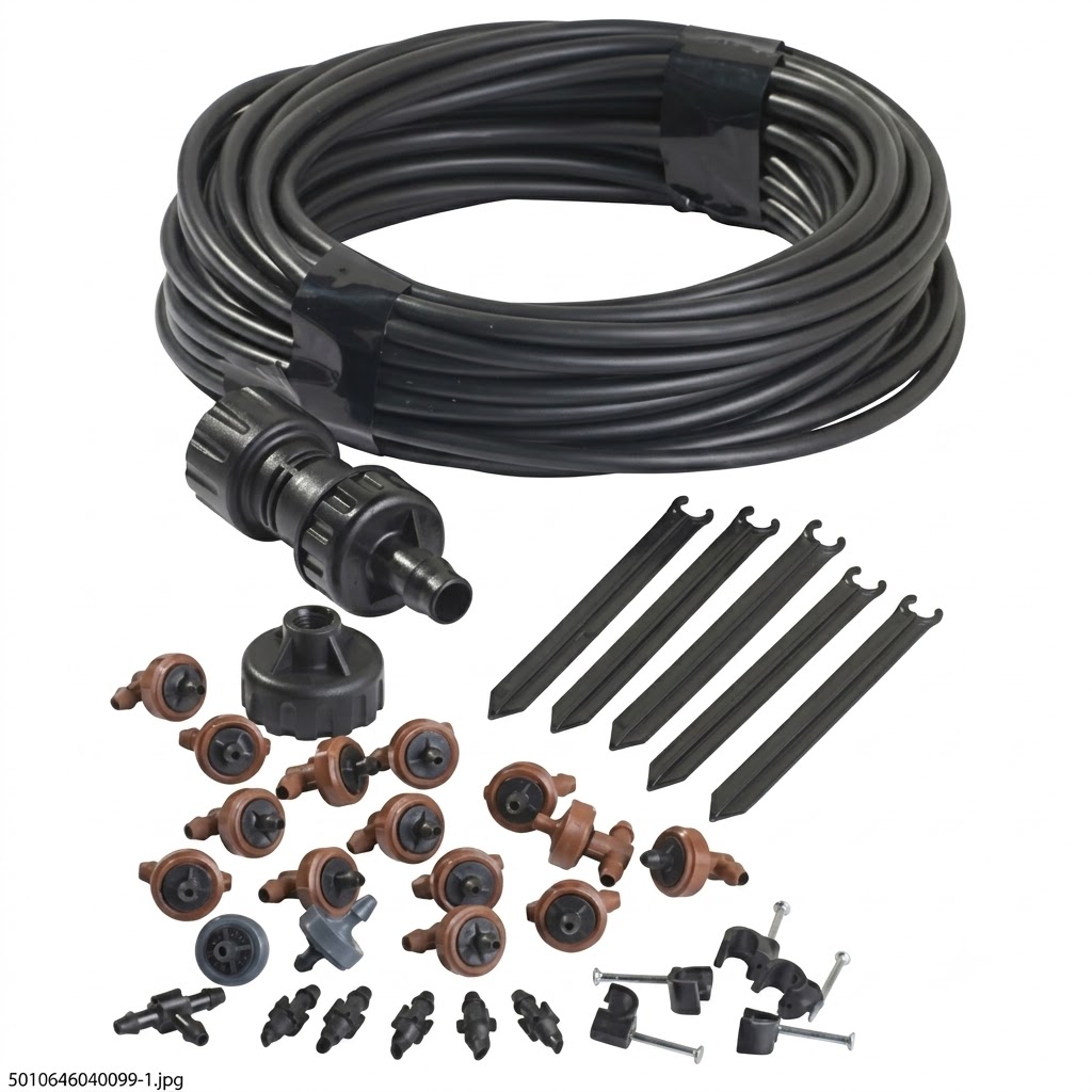 Hozelock Plus Pot Drip Watering Kit Black 15Mtr x 4mm 2754 | Automatic Garden Drip Irrigation System for Patio Pots-Borders-Hanging Baskets and Greenhouse Plants | 15 Pressure Compensating Drippers and Regulator | Supplied with Complete Fittings
