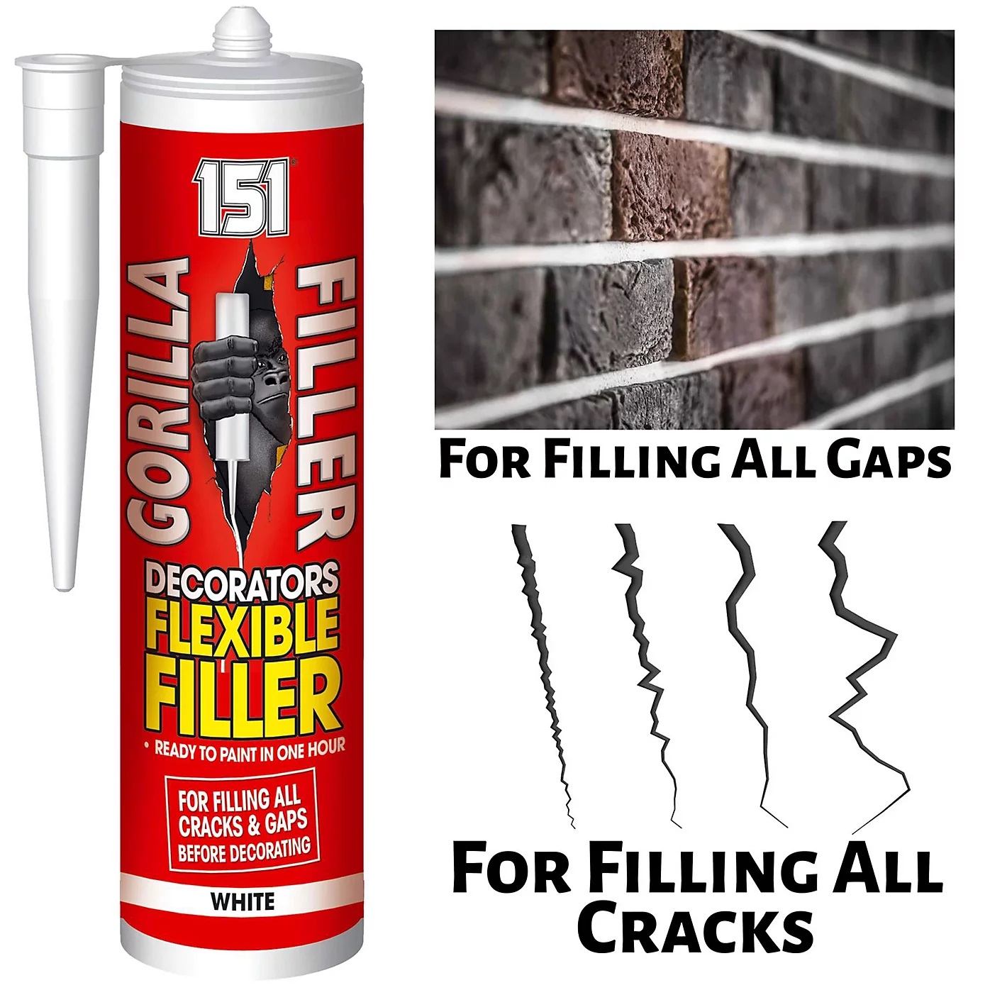 151 Original Gorilla Filler White 280ml GF4 | Seals and Fills | Weatherproof Expanding Foam Filler | Squeezes Into Gaps