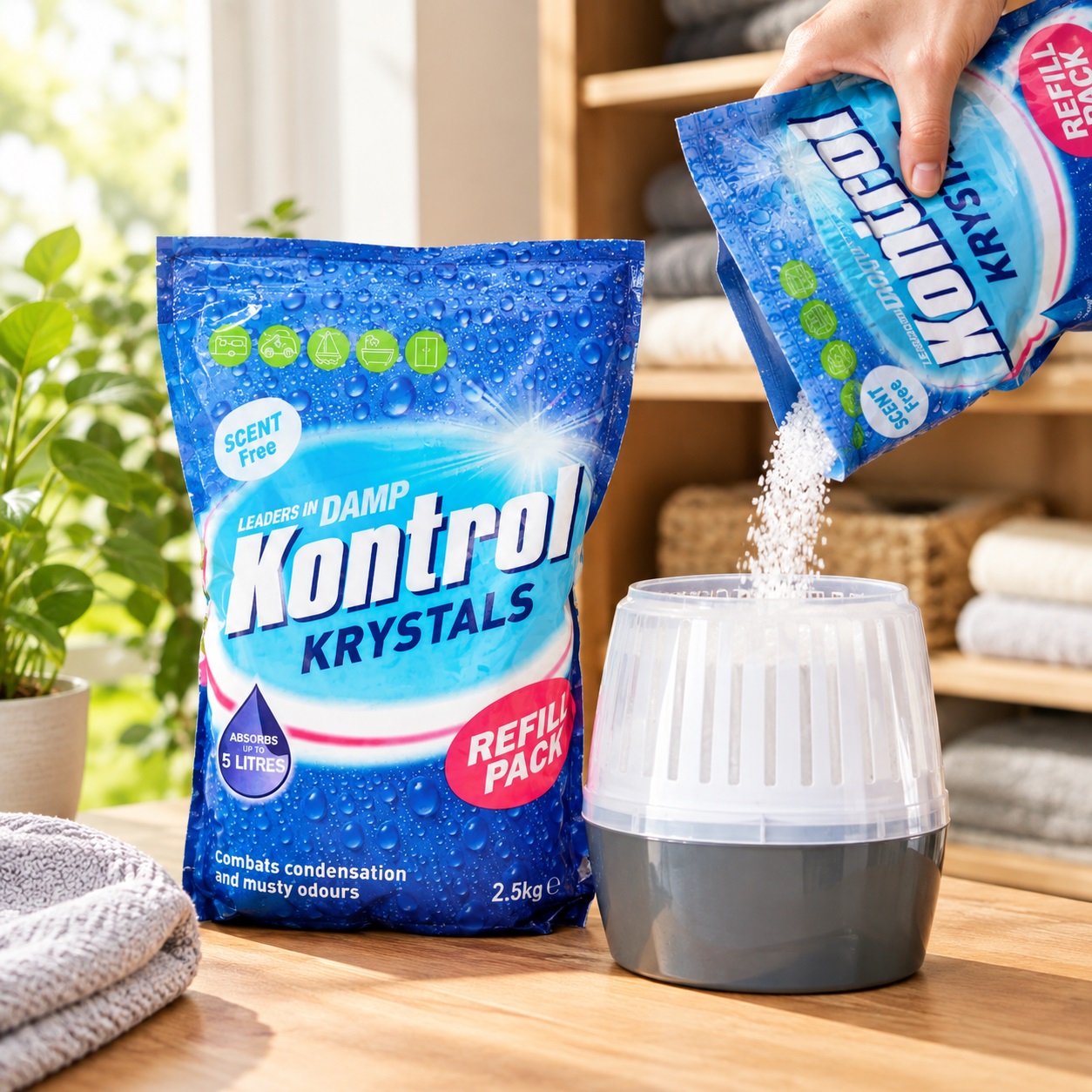 Kontrol Krystals Refill Pack Blue 2.5Kg KRO307 | Leaders In Damp | Scent Free | Absorbs Upto 5 Litres | Musty Odour Control | Moisture Control Refill